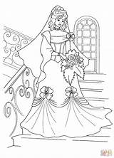 Coloring Pages Princess Wedding Dress Dresses Printable Bride Gown Disney sketch template