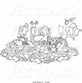 Cartoon Clutter Office Coloring Businessman Outlined Shoveling Through His Paperwork Royalty Stock sketch template