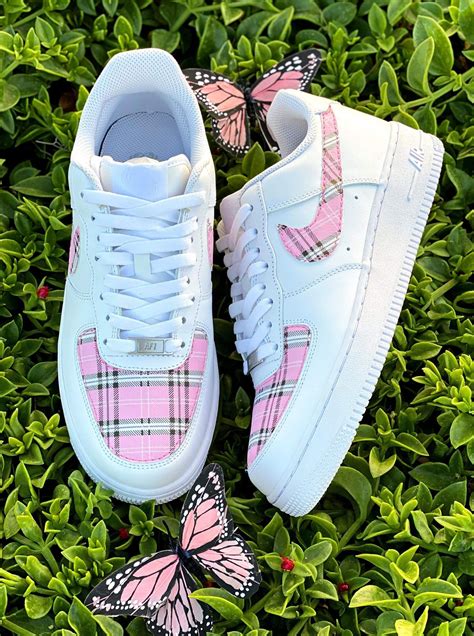 pink plaid af1 nike shoes girls cute nike shoes jordan shoes girls