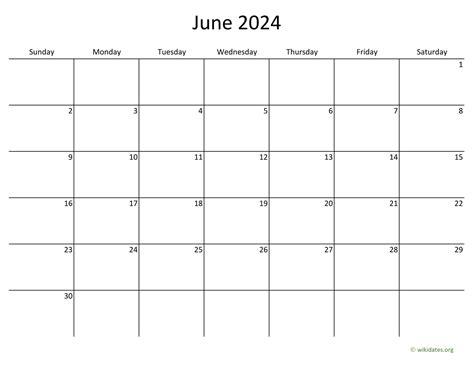 june  calendar  bigger boxes wikidatesorg