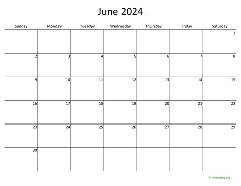 june  calendar  bigger boxes wikidatesorg