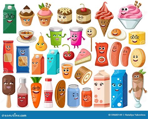 funny cartoon products  faces stock vector illustration