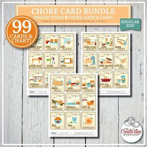 printable chore cards  chart  children  total etsy chore