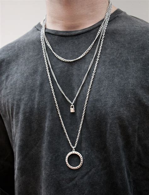 mens  layer necklace necklace triple necklace silver necklace