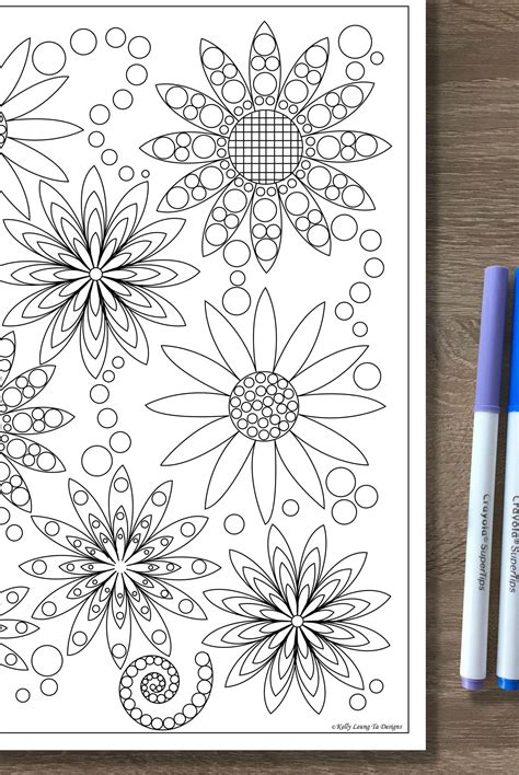 flower coloring page floral pattern art  coloring page etsy