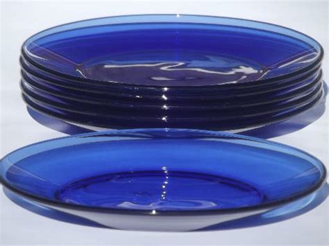 Vintage Cobalt Blue Glass Plates Salad Plates Or Dessert