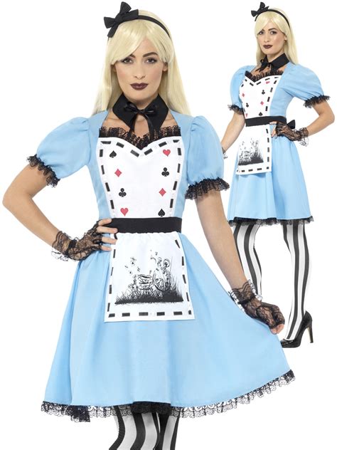 Ladies Deluxe Dark Alice Costume Womens Halloween Book Fancy Dress