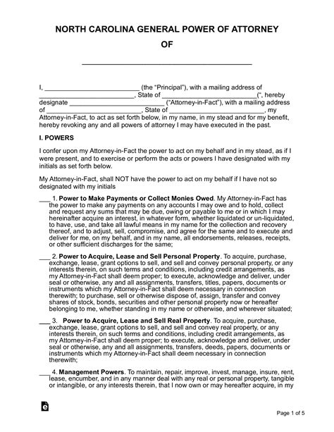 nc power  attorney forms  printable