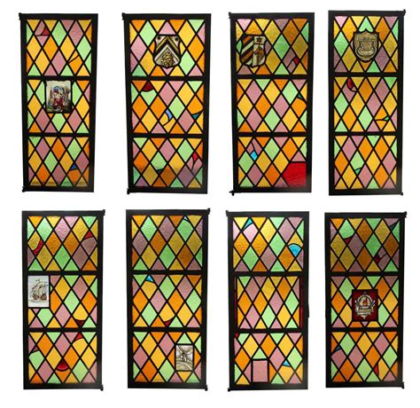 Medieval Stained Glass Leaded Casement Window Set Olde
