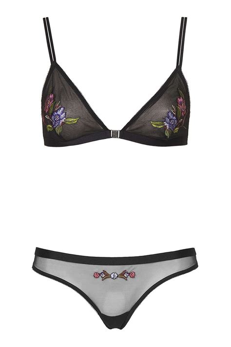 Floral Embroidered Triangle Bra And Thong Lingerie Cute Gorgeous