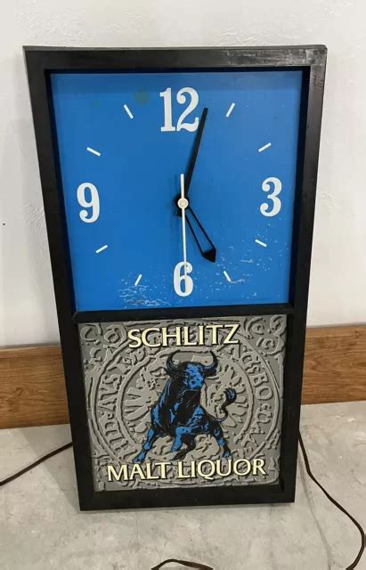 schlitz beer malt liquor clock sign bull  picclick