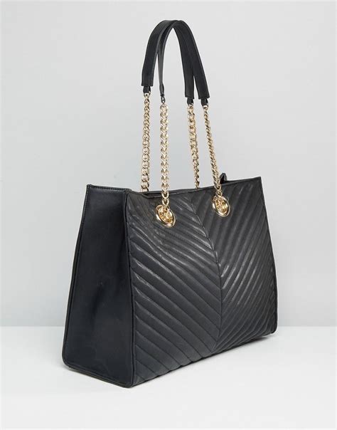 asos quilted chevron tote bag  chain handle  black lyst