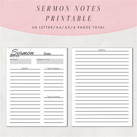 sermon notes template printable sermon journal pages etsy