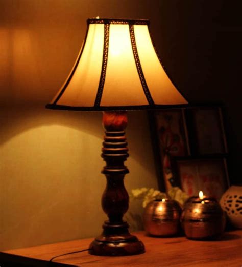 buy white fabric shade table lamp  brown base   light house