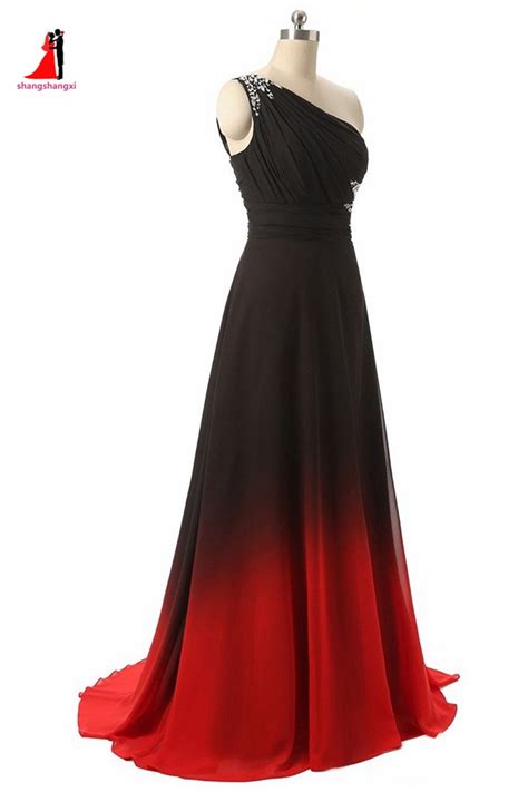 2017 Black Red Gradient Prom Dresses One Shoulder Natural Waist Beaded
