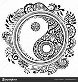 Mandala Yin Yang Coloriage Pattern Symbol Circular Form Depositphotos Mehndi Decorative sketch template