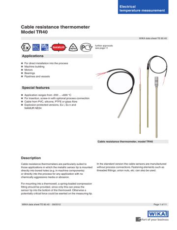 cable resistance thermometer model tr manualzz