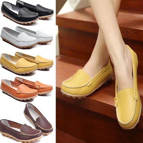 women comfort casual flats leather work flat shoes women loafers  slip home peas shoe