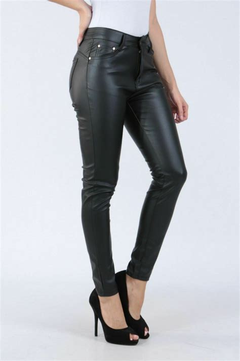 women s skinny slim faux leather pants ladies biker stretch trousers uk