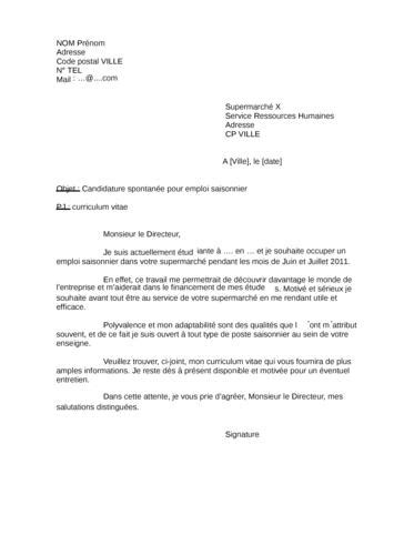 lettre de motivation emploi supermarche modele de lettre type