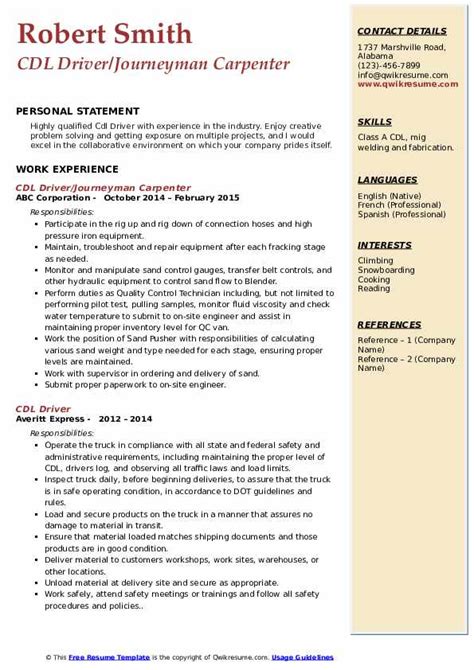 cdl resume template