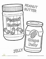Jelly Peanut Butter Coloring Worksheets Sandwich Worksheet Pages Grape Jar Cartoon Kids Sheets Pb Food Sight Word Education Printable Jars sketch template