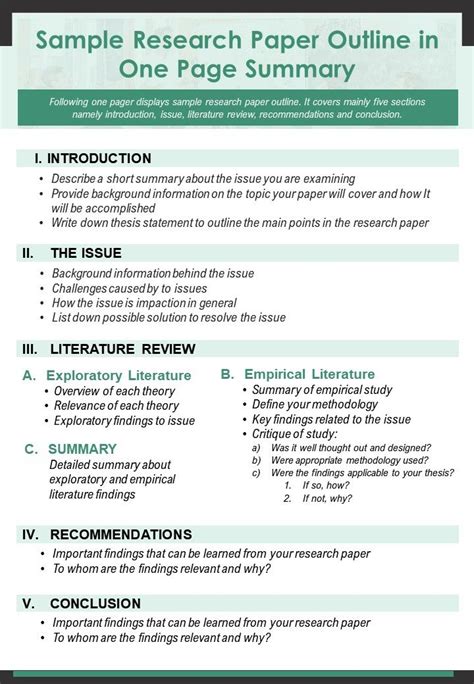 sample research paper outline   page summary  report