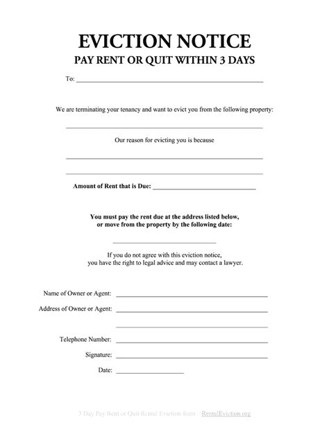 eviction notice templates notices  quit  types blank