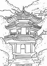 Chinesische Malvorlage Pagoda Mauer Pagode Ausmalbild sketch template