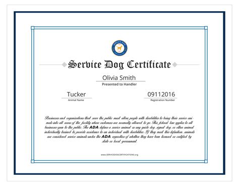 printable service dog certificate printable blank world