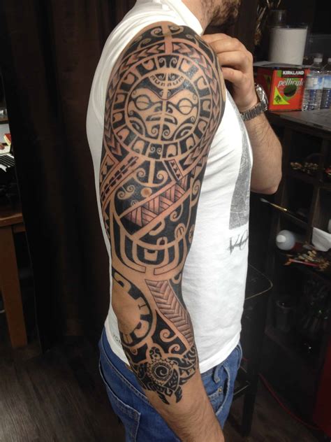 3 4 sleeve custom polynesian tribal tattoo chronic ink