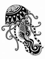 Coloring Jellyfish Pages Mandala Adults Adult Printable Animal Zentangle Tattoo Book Octopus Drawn Colouring Shirt Hand Style Animals Insect Tribal sketch template