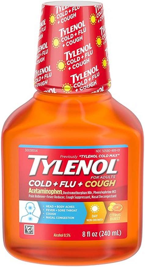 tylenol cold flu cough cold medicine liquid daytime flu relief citrus burst  fl oz