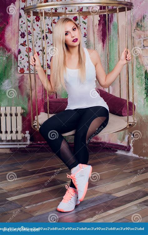 Young Blonde Girl Woman Fitness Trainer Stock Image Image Of Blonde