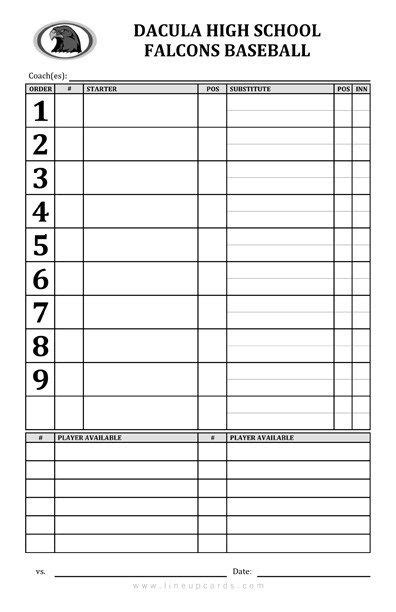 baseball lineup card template   baseball lineup