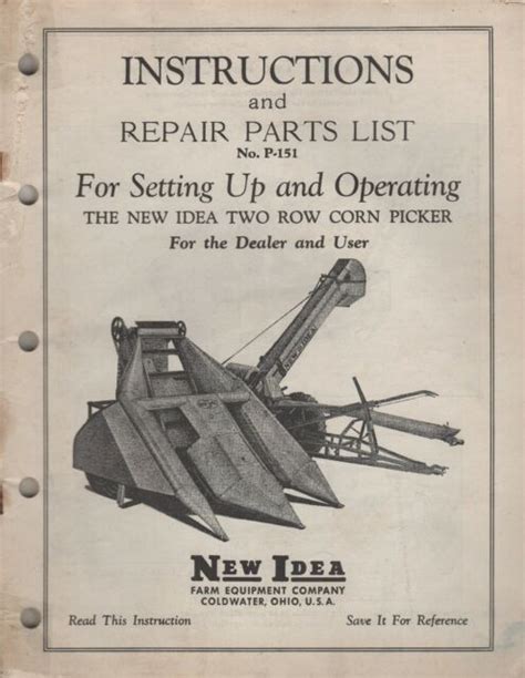 idea  row corn picker instructions repair parts manual p   ebay