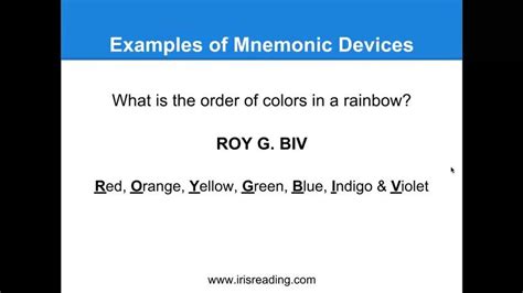 mnemonic device    order  colors   rainbow roy