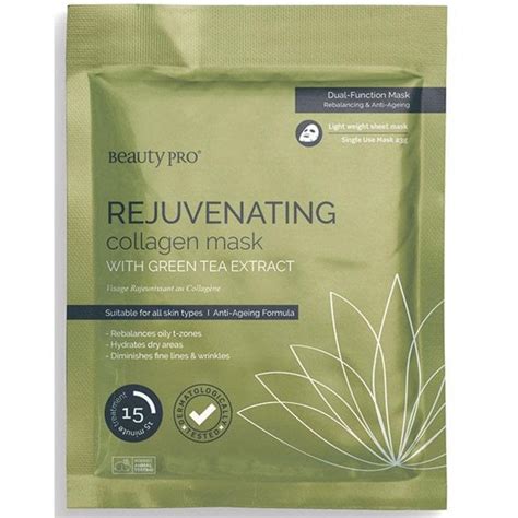 beauty pro collagen sheet mask  green tea extract rejuvenating