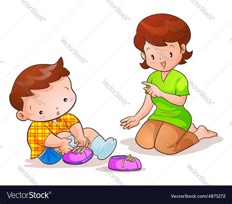 mom teaches son wear shoes royalty free vector image
