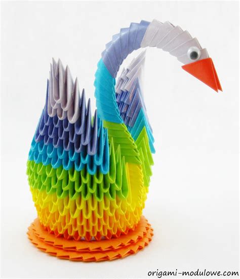 modular origami rainbow swan   origamimodulowe  deviantart