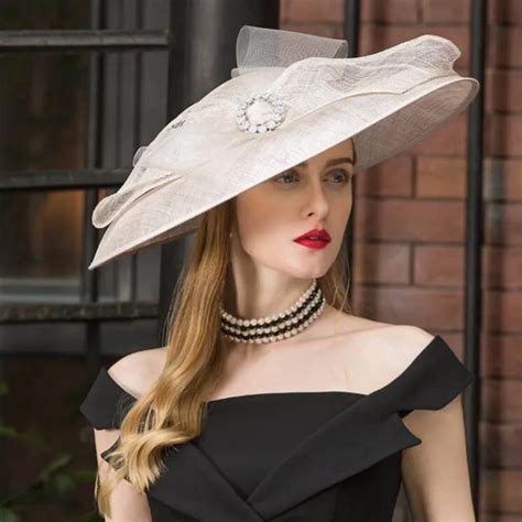 Womens Vintage White Linen Church Hat With Rhinestone Flower