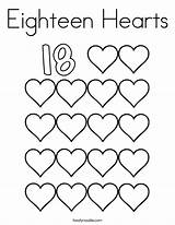 Coloring Eighteen 18 Number Hearts Pages Numbers Heart Printable Twistynoodle Noodle Sheets Worksheets Built California Usa Twisty Mini Choose Board sketch template