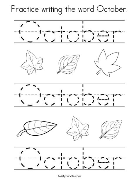 practice writing  word october coloring page twisty noodle