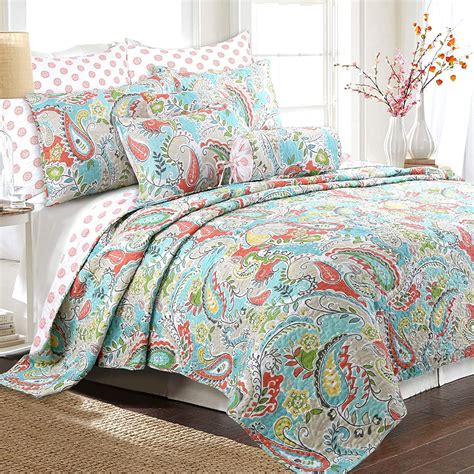 cozy  home fashions blue coral reversible quilt bedding set bedspread coverlet  quilt
