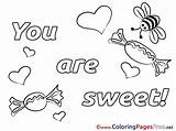 Bees Valentine Sweet Kids Colouring Coloring Sheet Title sketch template