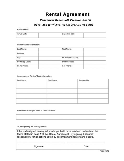 rental agreement templates excel  formats