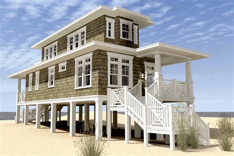 classic beach house built  pilings  designed   narrow lot  charming