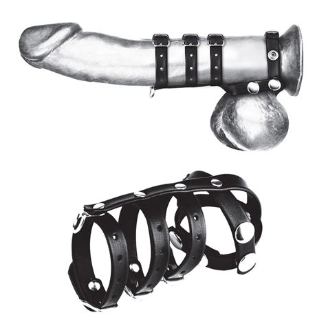 triple cock and ball strap with leash lead blueline candb