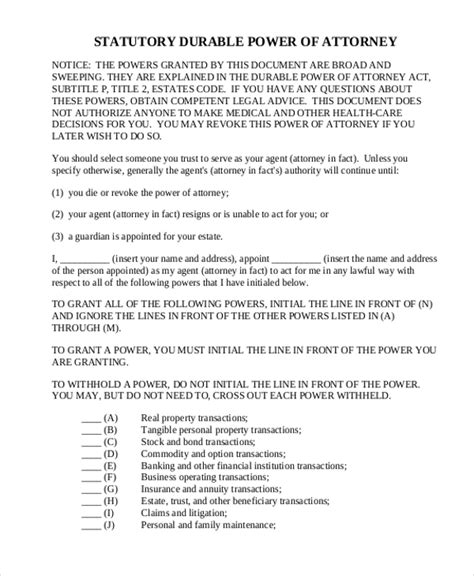 free 11 sample durable power of attorney forms in pdf ms word