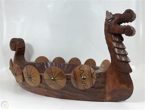 vintage swedish hand carved wood ahrneberg viking ship bowl scandinavia